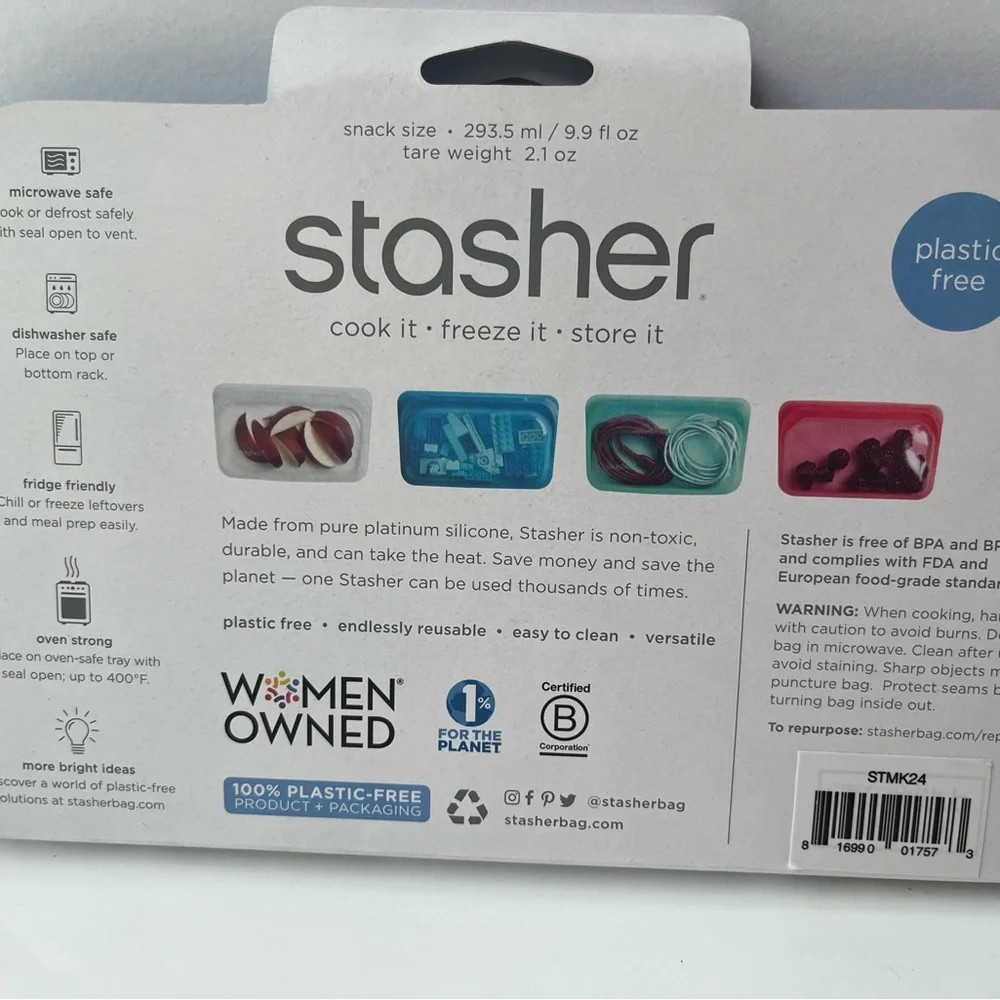 NEW Stasher SNACK Size Reusable Silicone Storage Bag Pouch - Blue